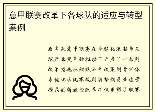 意甲联赛改革下各球队的适应与转型案例